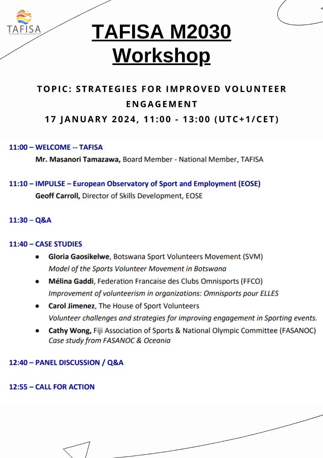 TAFISA Mission 2030 Workshop Program